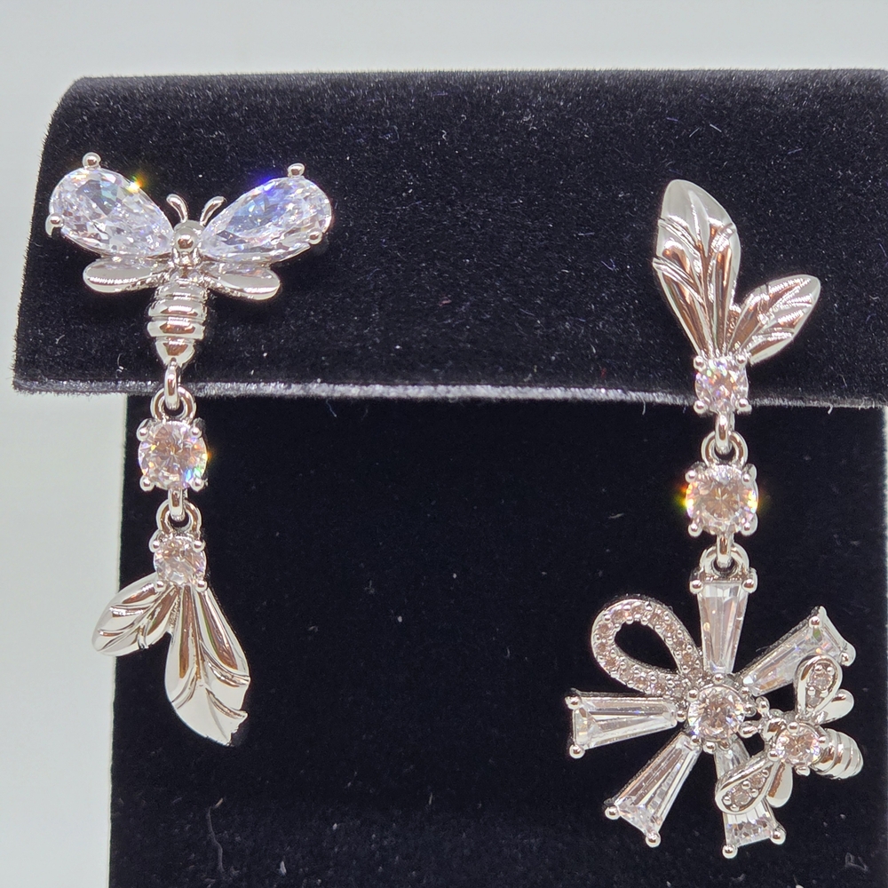 Elegant Silver Butterfly and Bow Earrings - Garden Party